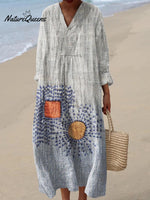 Women's Vintage Flower Pattern Splicing Art Print Dress