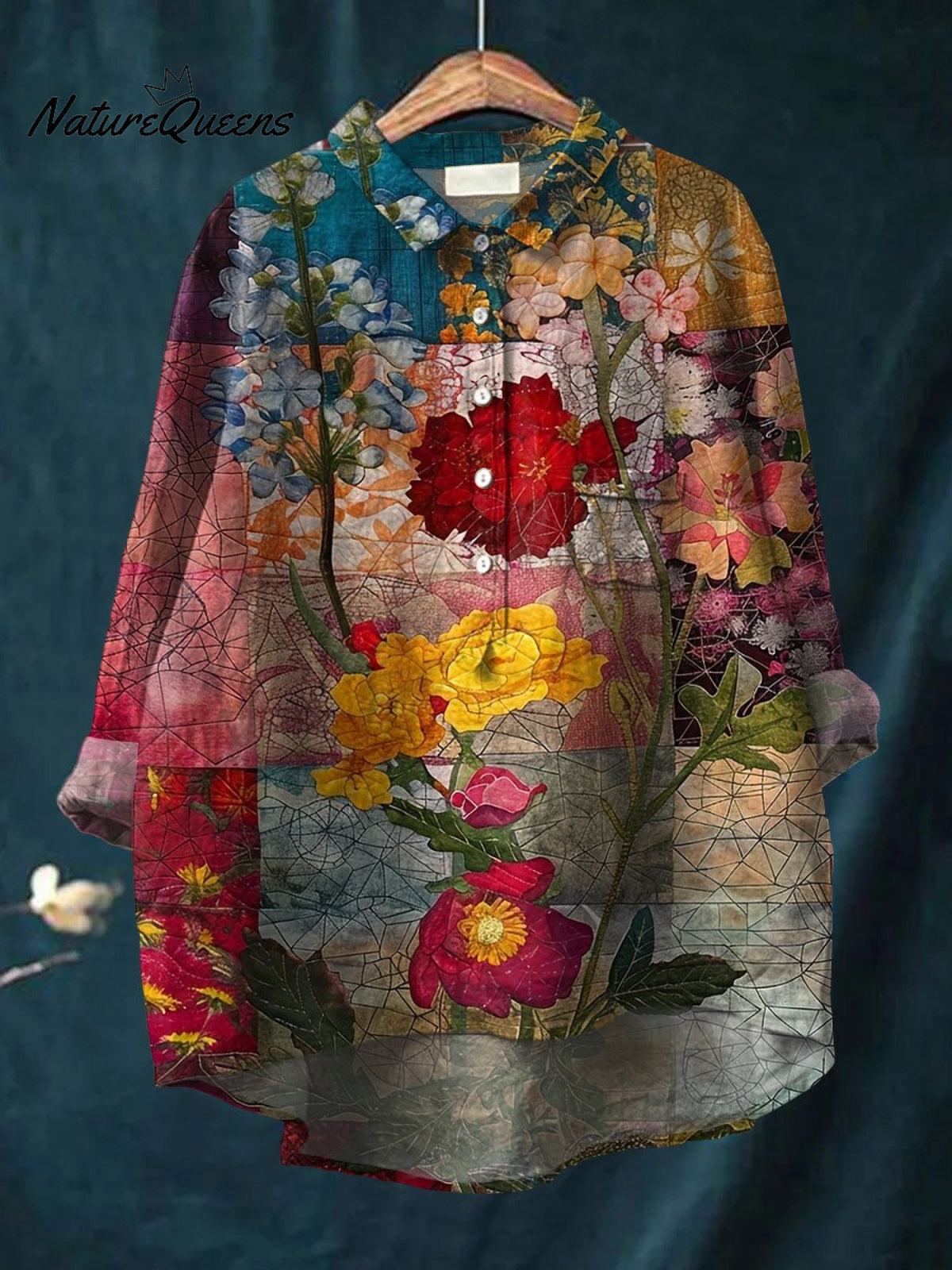 Women's Vintage Flower Art Print Casual Cotton And Linen Shirt