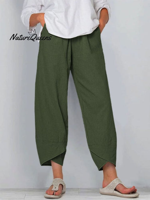 Women's Solid Color Loose Elegant Casual Simple Cotton And Linen Ninth Pants