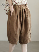 Women’s Retro Solid Color Loose Summer Cotton And Linen Casual Pants Khaki / M（80 - 100 Pounds）