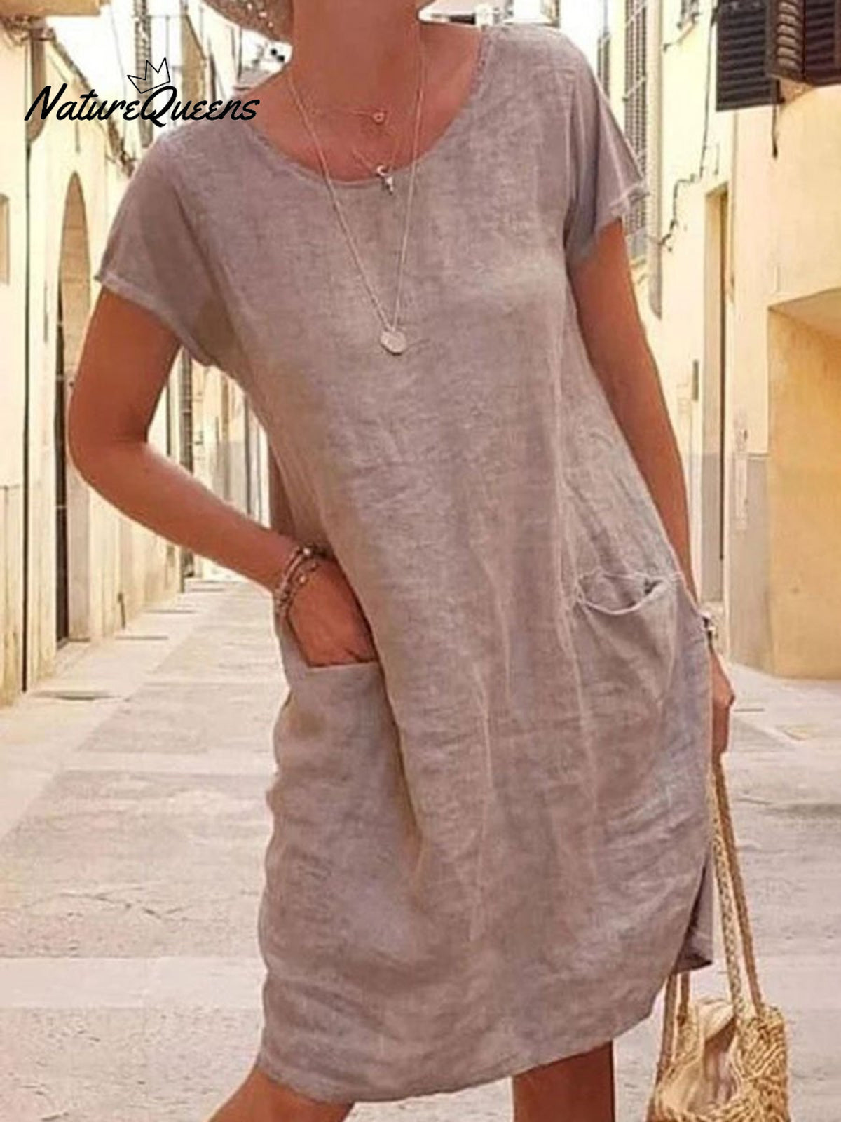 Women’s Cotton And Linen Style Dress Pink / S