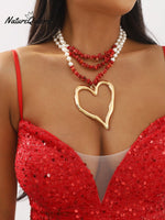 Bohemian Multi - Layered Large Heart Beaded Necklace