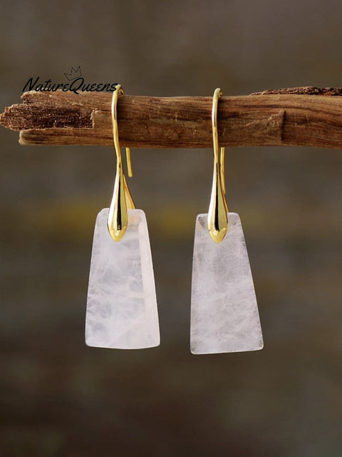 Boho Geometric Natural Stone Drop Earrings White