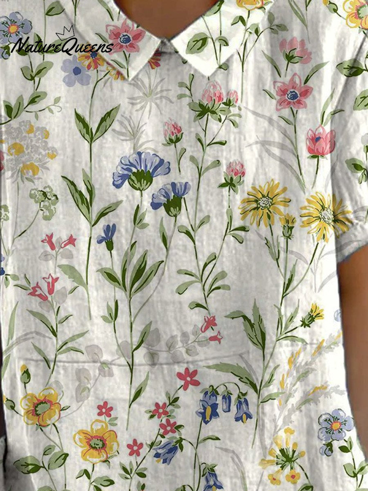 Women’s Retro Floral Art Print Casual Cotton And Linen Shirt