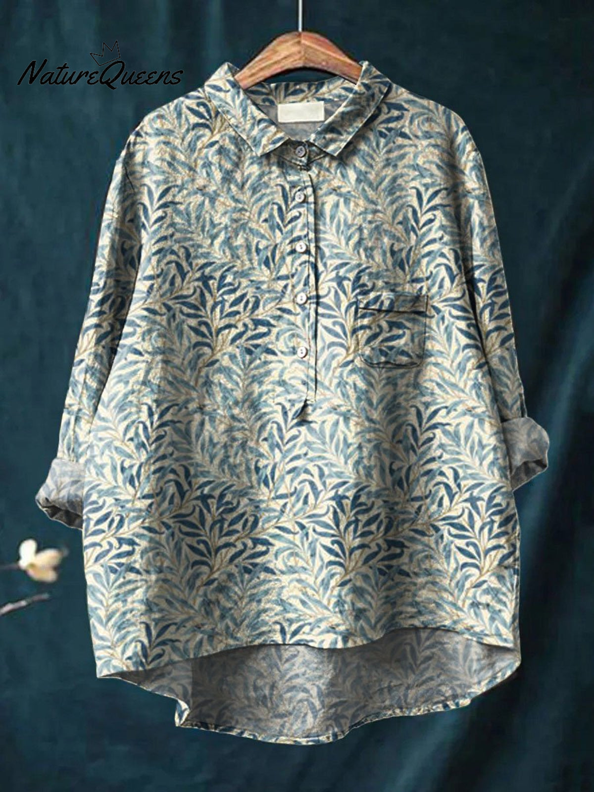 Women's Vintage Floral Art Print Casual Cotton And Linen Shirt
