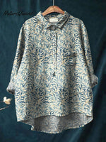 Women's Vintage Floral Art Print Casual Cotton And Linen Shirt