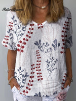 Women’s Flower Art Print Casual Cotton And Linen Shirt Multicolor / S