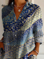 Japanese Style Pattern Printed Women's Casual Cotton Shirt