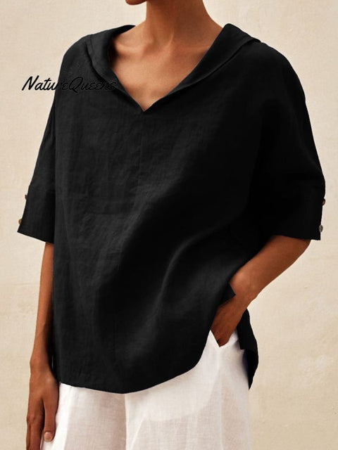 Women’s Casual Linen V-Neck Shirt Black / S