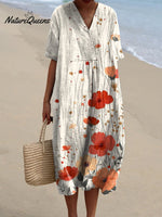 Watercolor Poppy Floral Art Pattern Printed Women's Flowy Dress