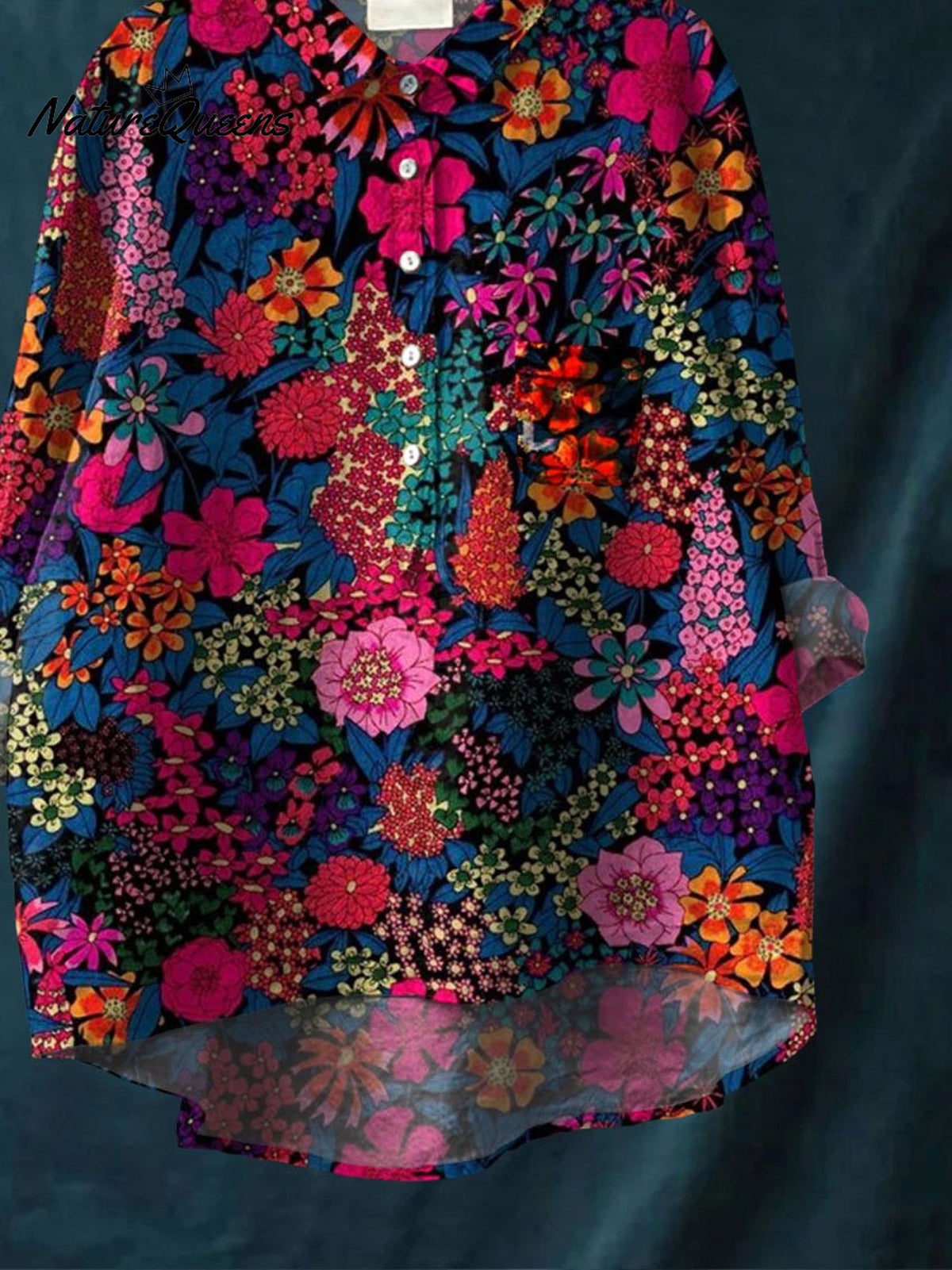 Women's Vinatge Flower Print Casual Cotton And Linen Shirt