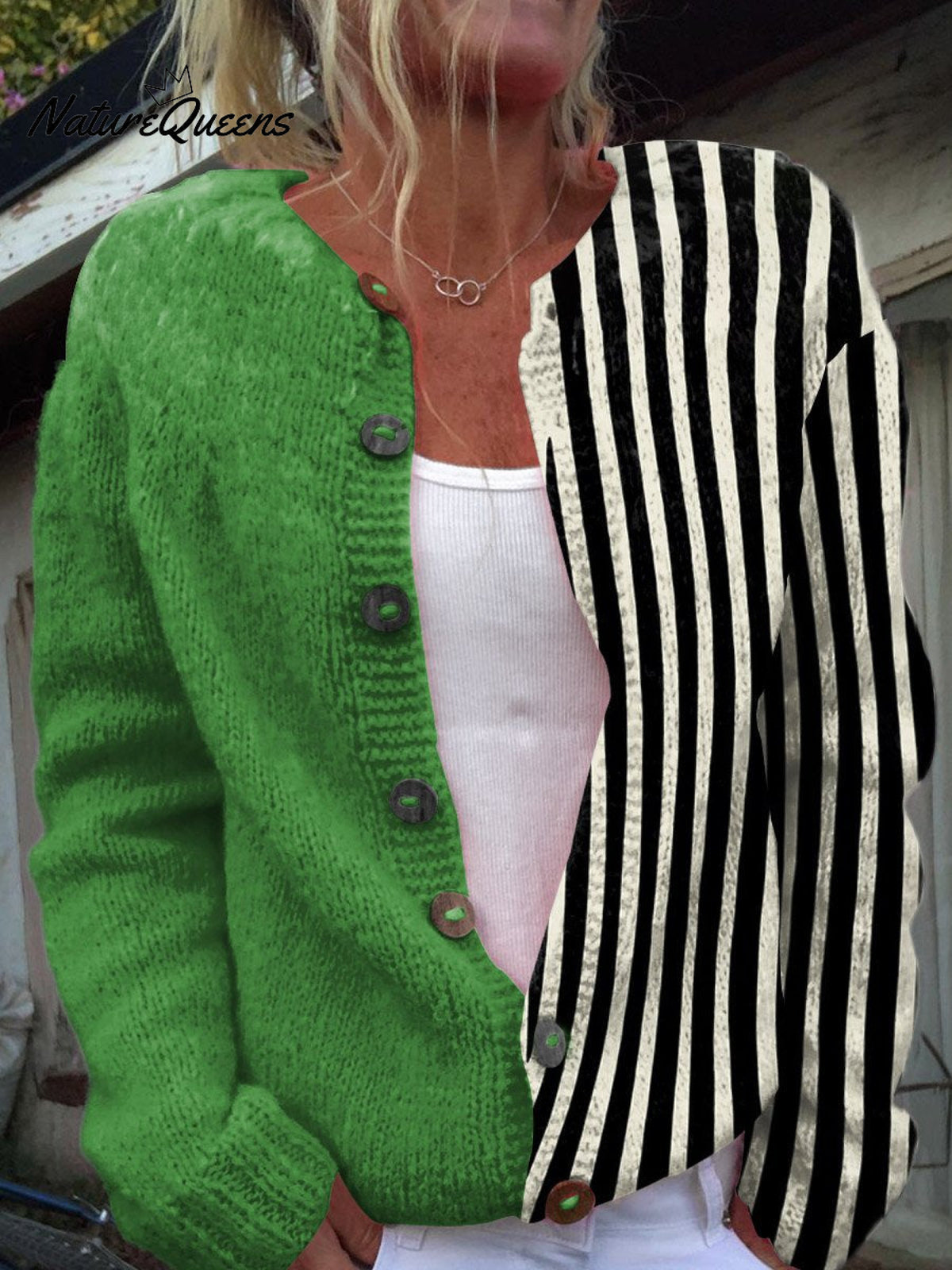 Retro Abstract ArtPrint Casual Buttoned Cardigan Sweater