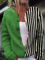 Retro Abstract ArtPrint Casual Buttoned Cardigan Sweater