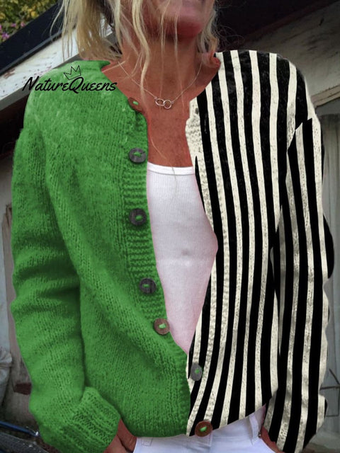 Retro Abstract Art  Print Casual Buttoned Cardigan Sweater