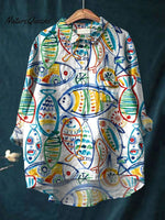 Women's Fish Art Print Casual Cotton And Linen Shirt