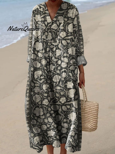 Women's  Symmetrical Art Flowers  Print Casual Dress