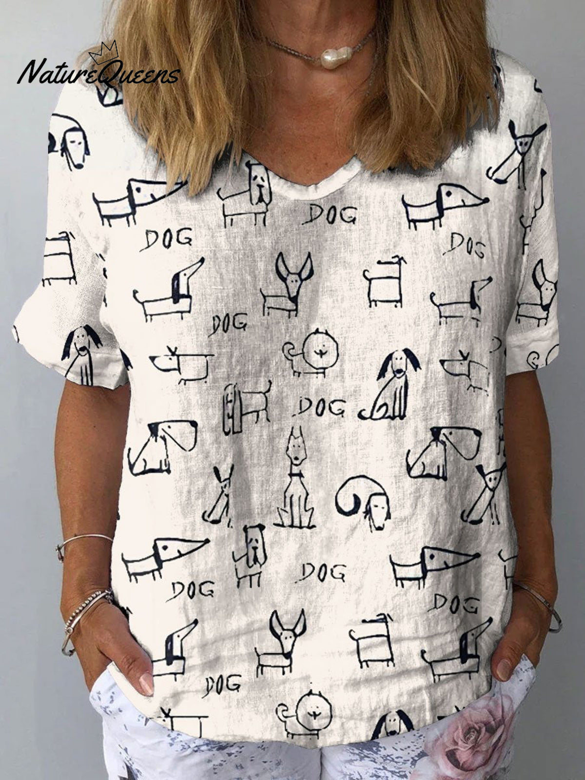 Women's Cute Dog Print Casual Cotton And Linen Shirt