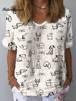 Women's Cute Dog Print Casual Cotton And Linen Shirt