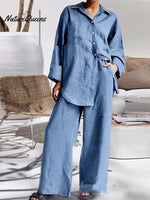Women’s Nine - Quarter Sleeve Shirt And Trousers Two - Piece Suit Sapphireblue / S