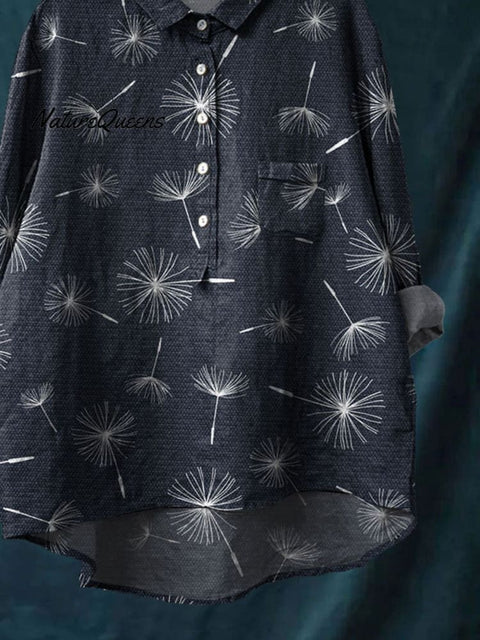 Dandelion Art Print Casual Cotton And Linen Shirt