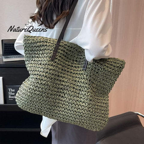 Beach Vacation Western Fashion Large Capacity Shoulder Tote Straw Bag