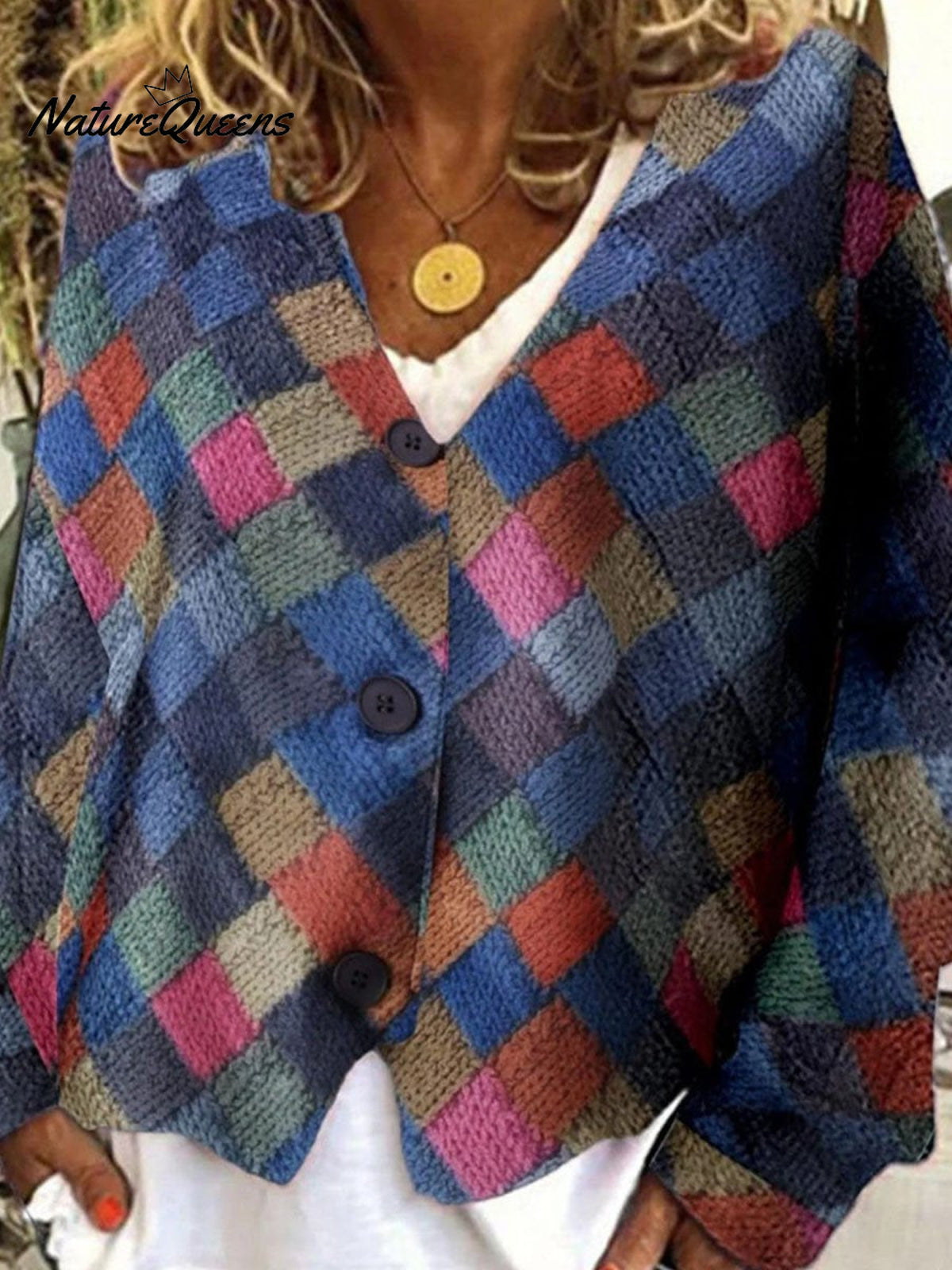 Retro Geometry ArtPrint Buttoned Casual CardiganSweater