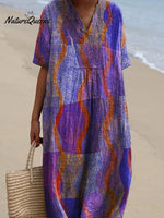 Geometric Wave Pattern Printed Women's Flowy Dress