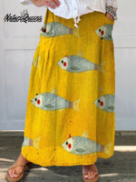 Women's Vintage Fish Art Print Casual Cotton And Linen Shirt