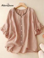 Loose Casual Embroidered Ruffle Sleeve Patchwork Shirt