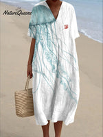 Watercolor Jellyfish Art Printed Women's Flowy Dress