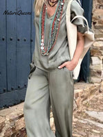 Women's Solid Color Loose Elegant Casual V-neck Mid-sleeve Suit