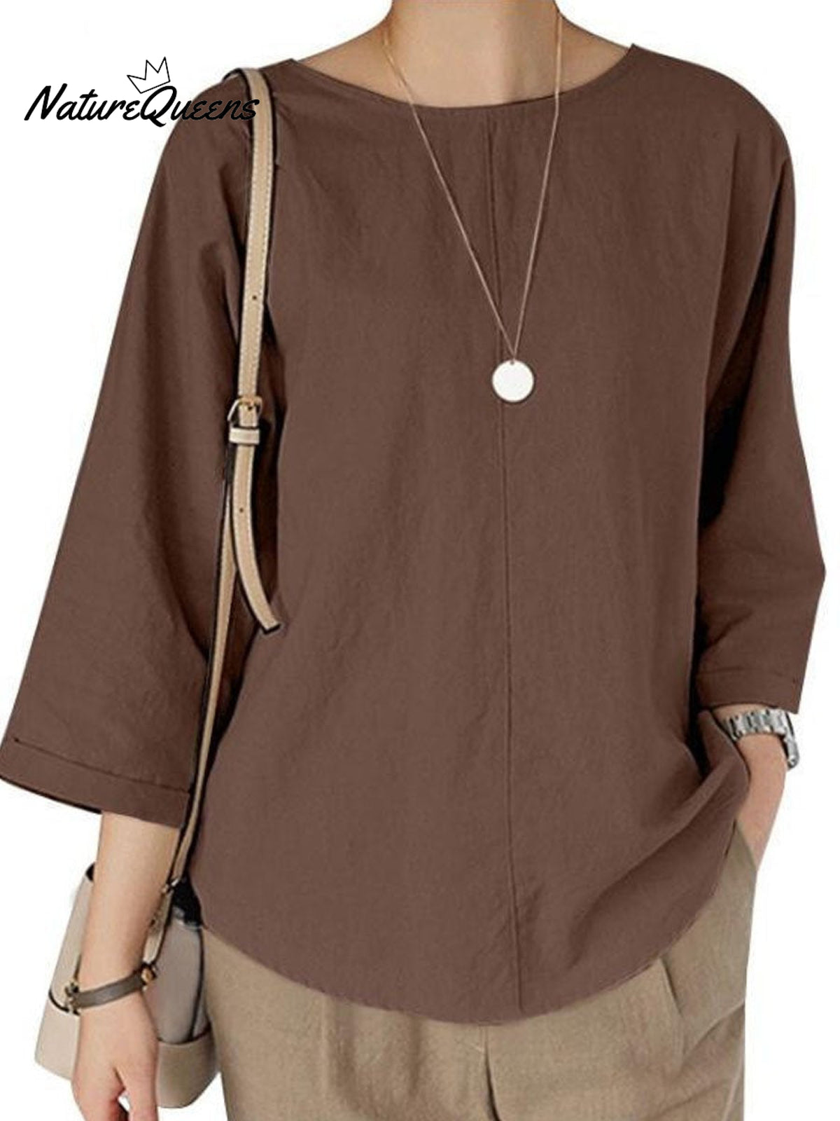 Women's Solid Color Loose Elegant Casual Cotton And Linen T-Shirt