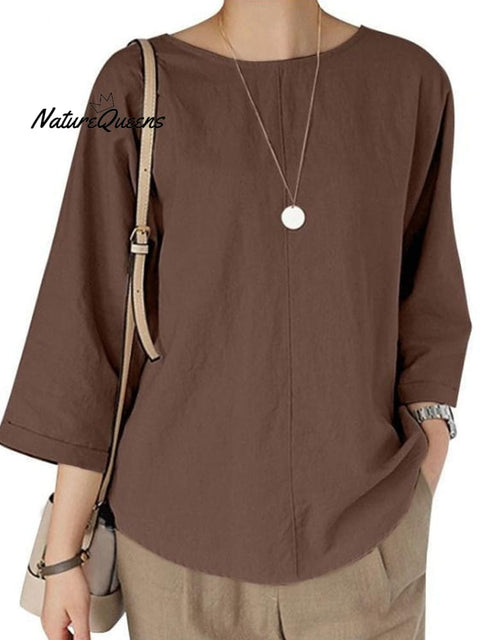 Women's Solid Color Loose Elegant Casual Cotton And Linen T-Shirt