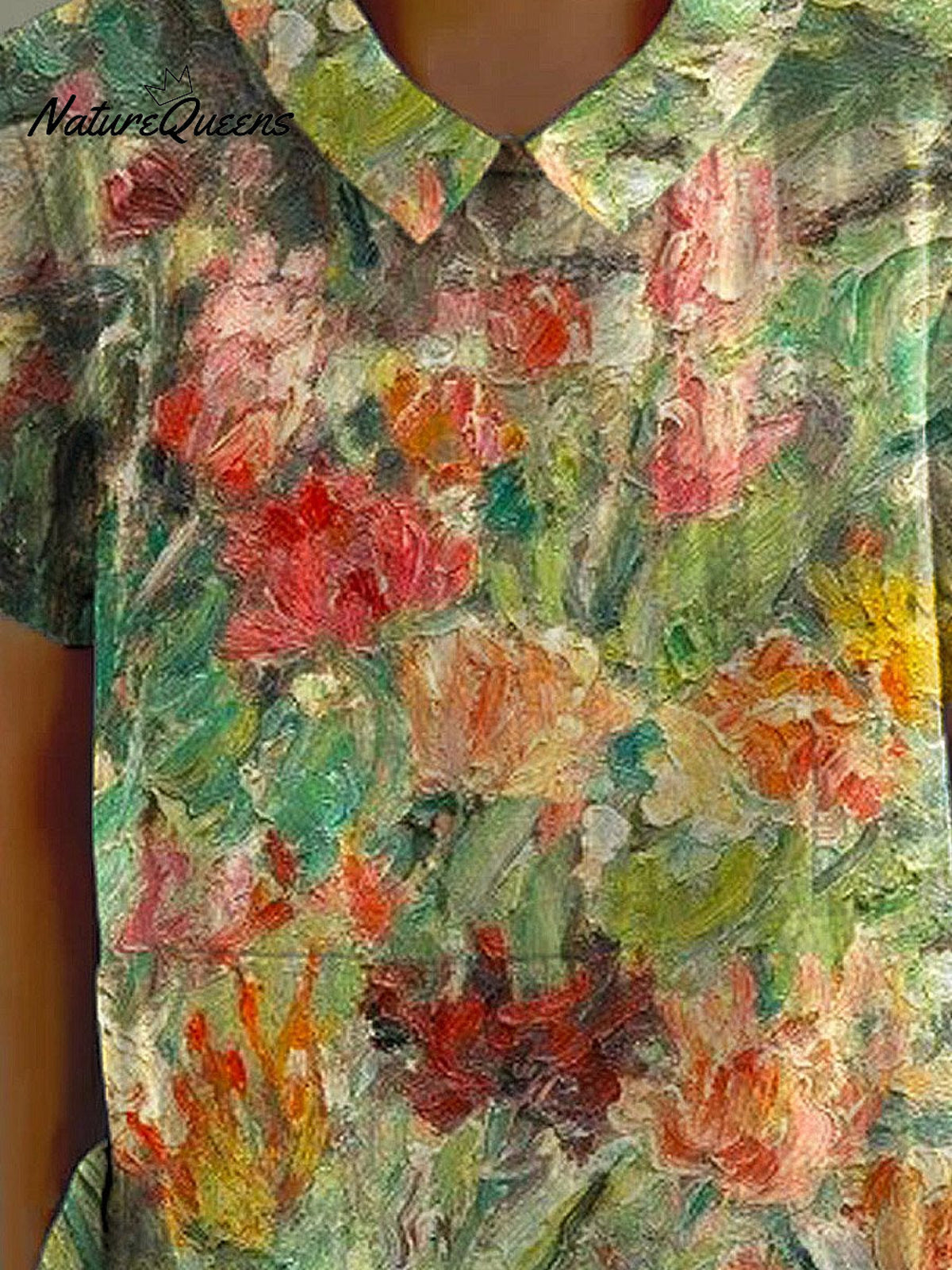 Women’s Retro Floral Art Print Casual Cotton And Linen Shirt