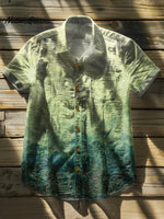 Gradient Background Vintage Print Casual 100% Cotton Shirt