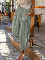 Women's Solid Color Loose Elegant Casual Simple Cotton And Linen Pants