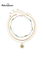 Vintage Ethnic Style Eye And Sun Turquoise Pendant Necklace Gold / One Size