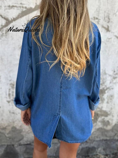 Women's Solid Color Loose Long Sleeve Denim Jacket