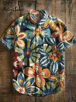 Flowers Vintage Print Casual 100% Cotton Shirt