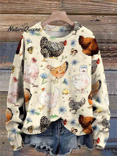 Christmas Chicken Cute Art Print Knit Pullover Sweater