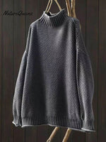 Women's Retro Solid Color Loose Elegant Half Turtleneck Casual Pullover Knitted Sweater