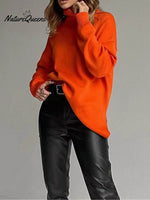 Women's Solid Color Stylish Long-sleeved Loose turtleneck Warm Casual Knitted Sweater