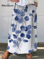 Women’s Retro Botanical Floral Linen Elastic Waistband Pocket Skirt Multicolor / S