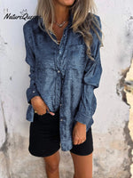 Casual Suede Lapel Neck Button Down Shirt Blue / S
