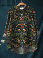 Women's Flower Print Casual Cotton And Linen Shirt
