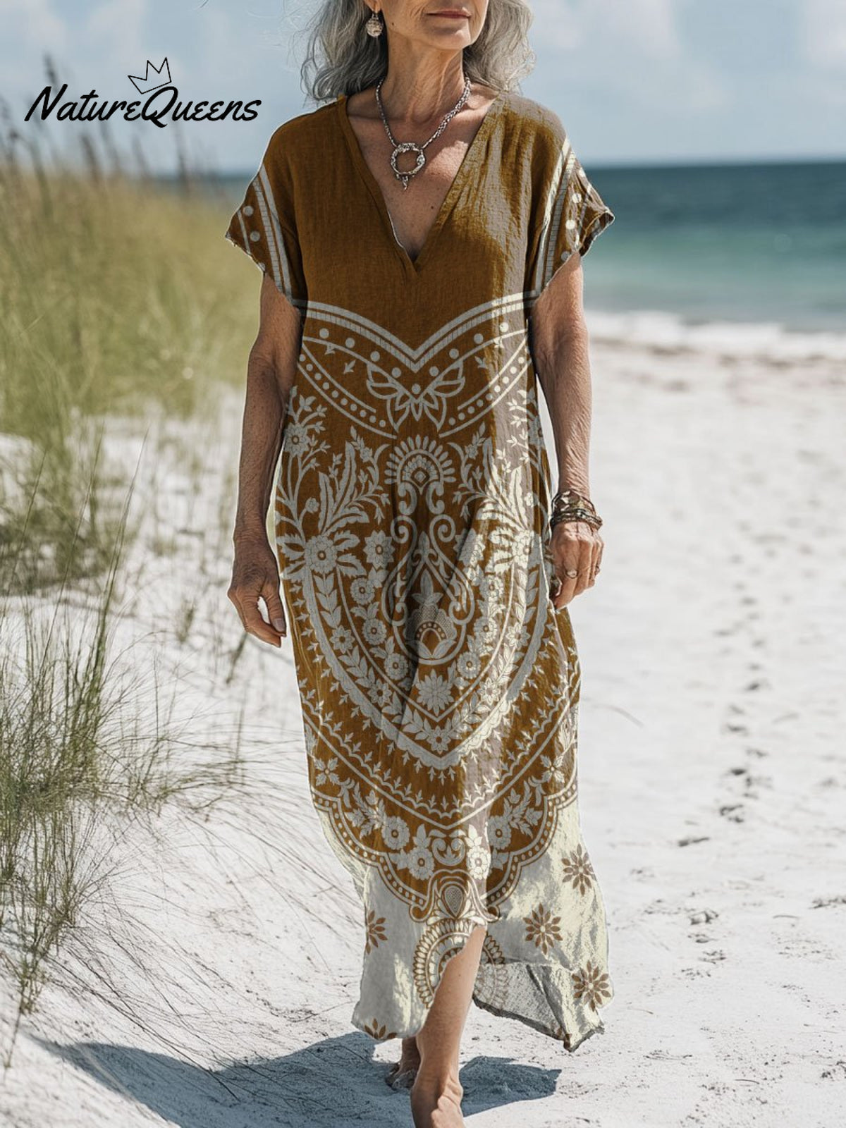 Women's Retro Pattern Art Print Pocket Cotton Dress