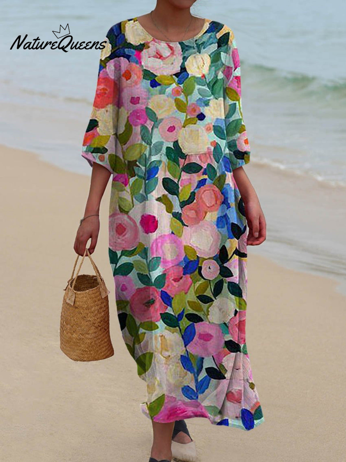 Colorful Spring Floral Garden Printed Women's Pocket Cotton Dress