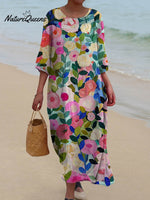 Colorful Spring Floral Garden Printed Women's Pocket Cotton Dress