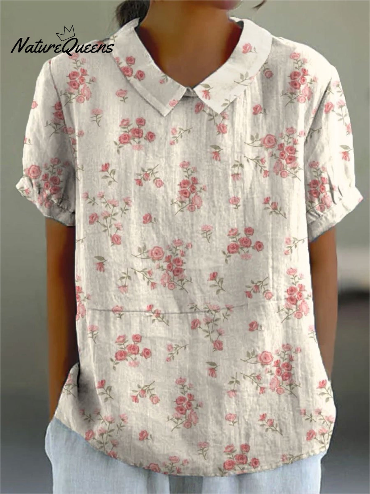 Women’s Floral Print Casual Cotton And Linen Shirt Multicolor / S