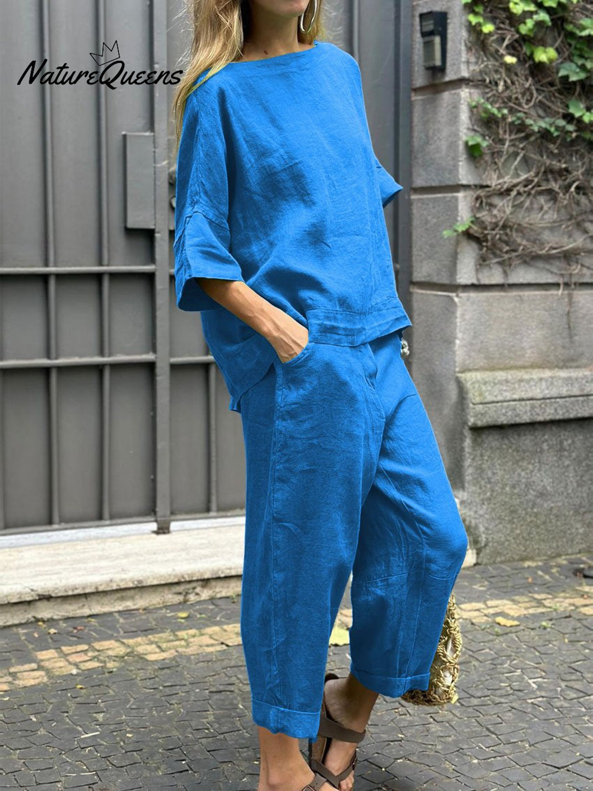 Women’s Casual Cotton And Linen Suit Blue / S